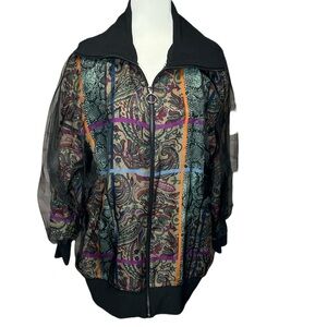 Hukka Colorful Paisley Sheer Overlay Bomber Jacket